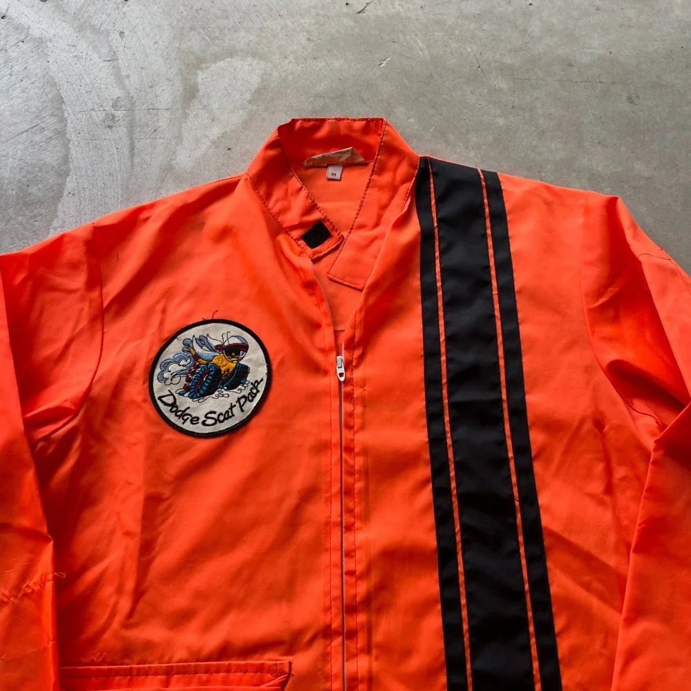 Vintage 70s Dodge Scat Pack Racing Jacket Orange Black Stripe Mopar Medium